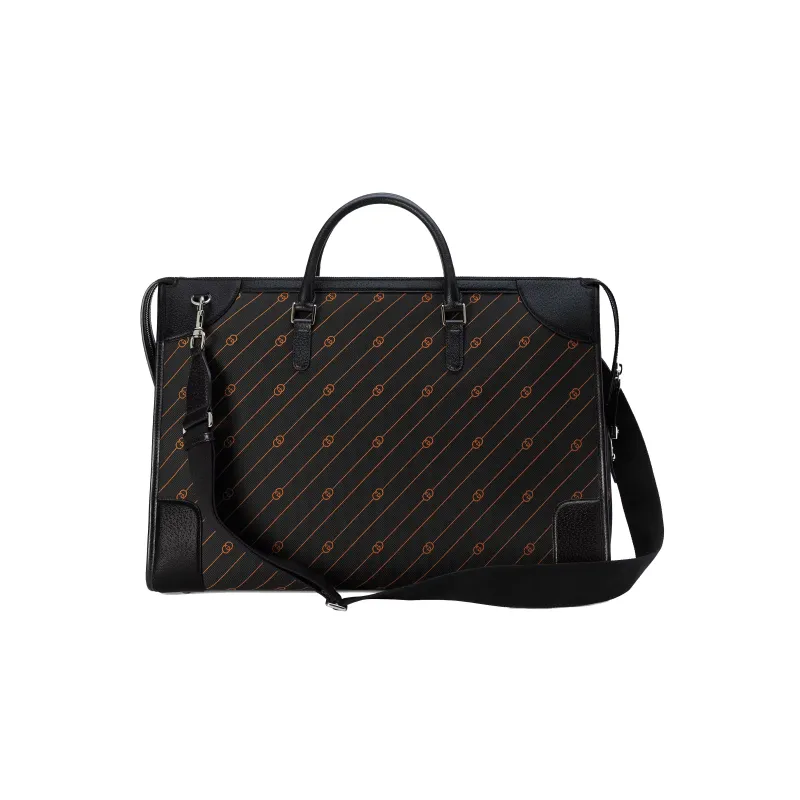 GUCCI Interlocking Collection Jacquard Fabric With Leather Shoulder Bag Crossbody Bag Handbag Men's Black/Orange-3
