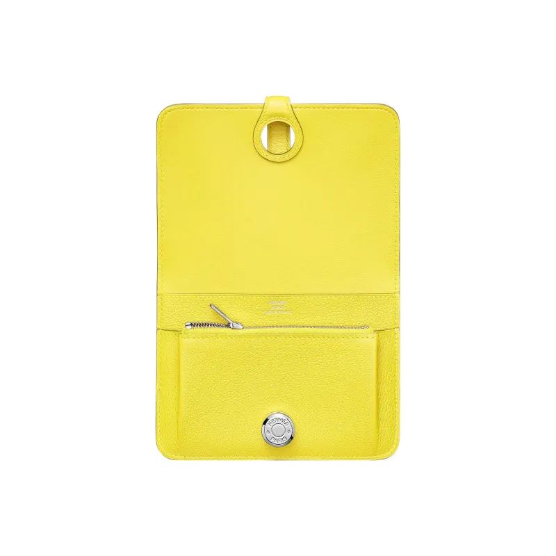HERMES Evercolor Calfskin Wallet Women's 9R Lime Lemon-2