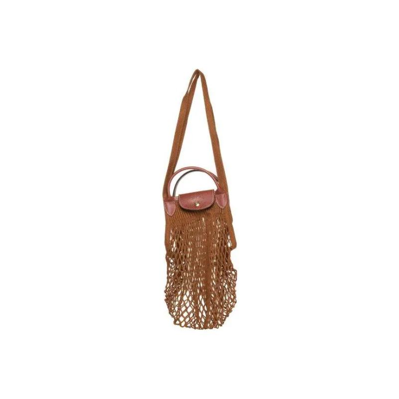 LONGCHAMP Le Pliage Filet Cotton With Cow Leather Handbag Large Size Women's Tobacco-2