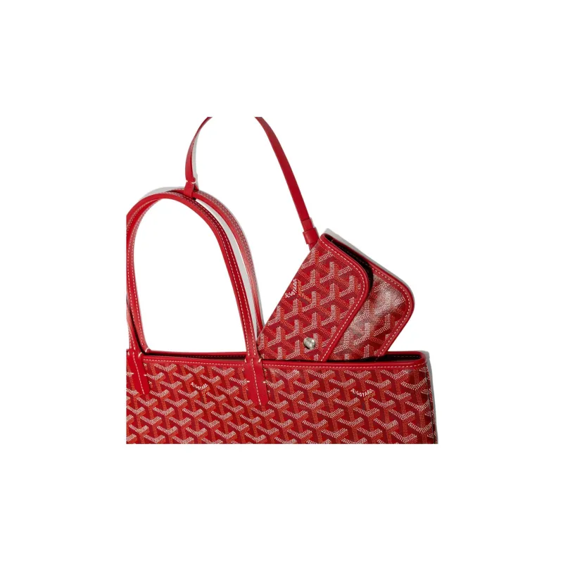 GOYARD Saint Louis Canvas Calfskin Tote Bag Shopping Bag Handbag Small Size Unisex Red-6