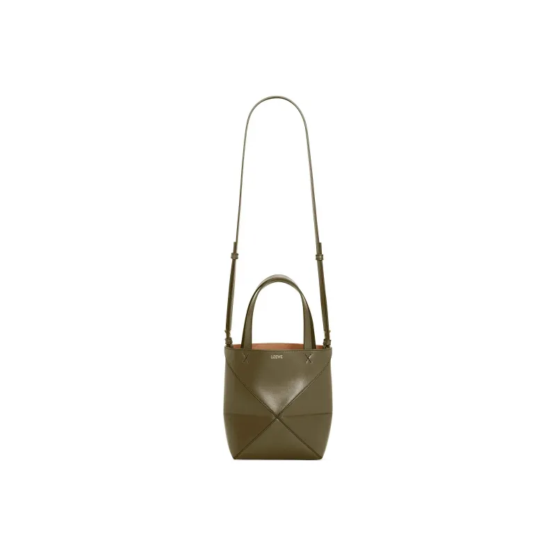LOEWE Puzzle Fold Shiny Cow Leather Tote Bag, Shopping Bag, Handbag Mini Men's Dark Khaki Green-1