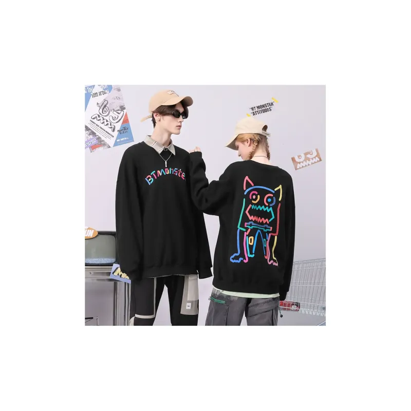 Bt Crew Neck Loose Fit Regular Sweatshirt Unisex Black-2