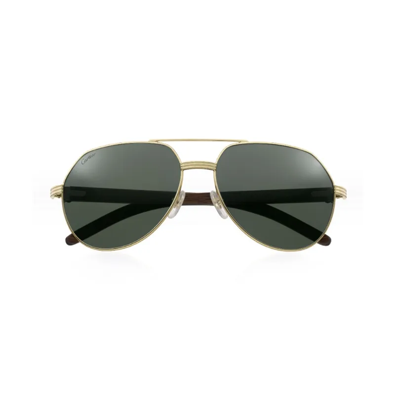 CARTIER Wooden Aviator Sunglasses Unisex Gold-1