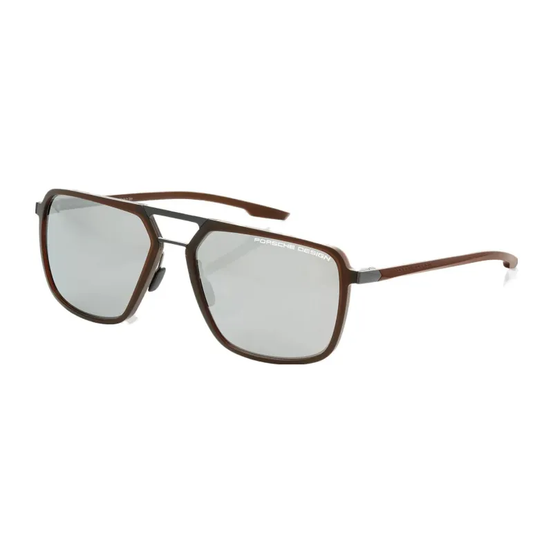 PORSCHE DESIGN Plate And Metal Square Sunglasses Men's Brown-3