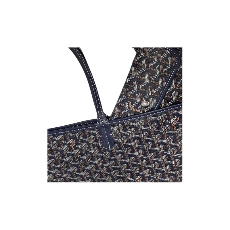 GOYARD Saint Louis Canvas With Calfskin Dog's Teeth Tote Bag Shopping Bag Handbag Small Size Unisex Dark Blue-5