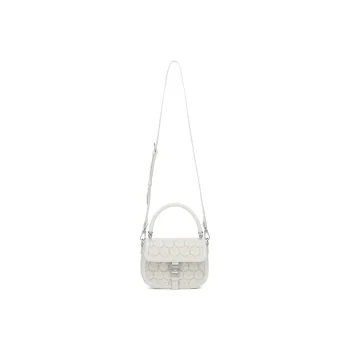 LI NING 1990 Classic Collection Cow Leather Saddle Bag, Crossbody Bag, One Shoulder Handbag Small Size Women's White