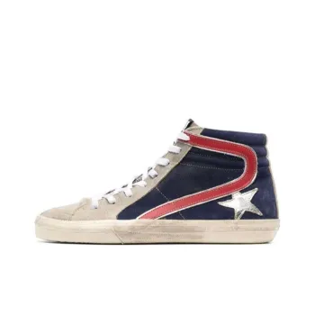 Golden Goose Slide Mid-Top Skateboard Shoes Men's Beige Blue Vintage Version