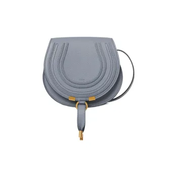 Chloe Marcie Grained Calfskin Saddle Bag Shoulder Bag Crossbody Bag Small Size Women's Haze Blue