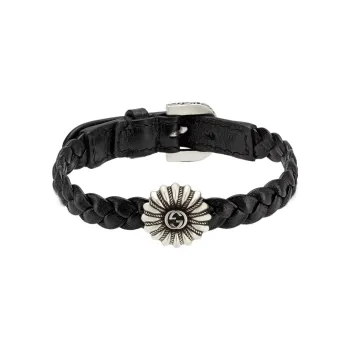 GUCCI 925 Sterling Silver, Leather Bracelets Unisex Black
