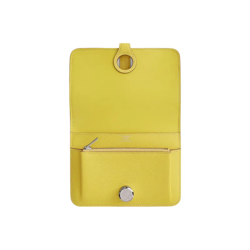 HERMES Evercolor Calfskin Wallet Women's 9R Lime Lemon-3