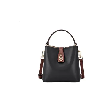 Hush Puppies Cow Leather Handbag, Shoulder Bag, Crossbody Bag Medium Size Women's Black