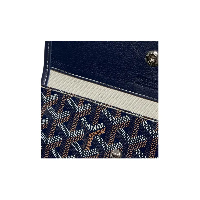 GOYARD Saint Louis Canvas With Calfskin Dog's Teeth Tote Bag Shopping Bag Handbag Small Size Unisex Dark Blue-6