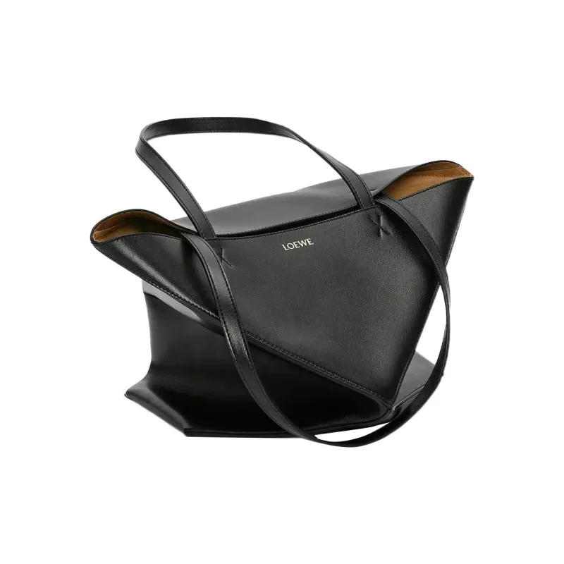 LOEWE Puzzle Fold Shiny Cow Leather Tote Bag, Shopping Bag, Handbag Medium Size Men's Black-3