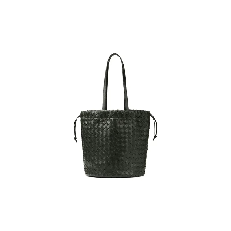 Bottega Veneta Lambskin Bucket Bag Handbag Medium Size Women's Dark Green-3