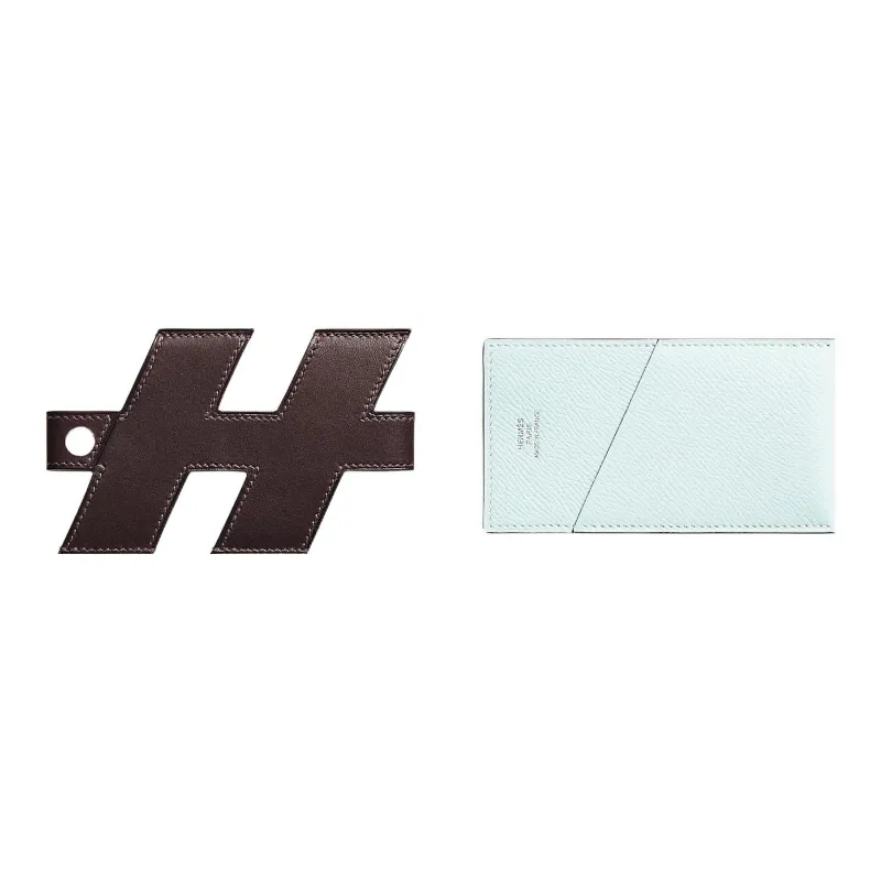 HERMES Barenia With Epsom Calfskin Card Holder Women's Ebony Wood/Dusty Blue-1