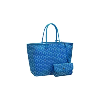 GOYARD Saint Louis Canvas With Calfskin Dog's Teeth Tote Bag Shopping Bag Handbag Small Size Unisex Blue