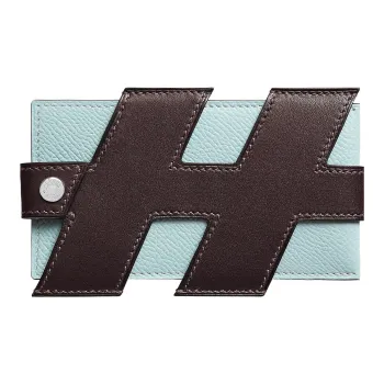HERMES Barenia With Epsom Calfskin Card Holder Women's Ebony Wood/Dusty Blue