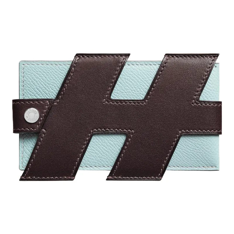 HERMES Barenia With Epsom Calfskin Card Holder Women's Ebony Wood/Dusty Blue-0