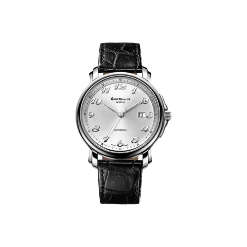 EMILE CHOURIET Automatic Mechanical Movement Men's Watches Watch 42 Silver Dial Stainless Steel Case Cow Leather Strap