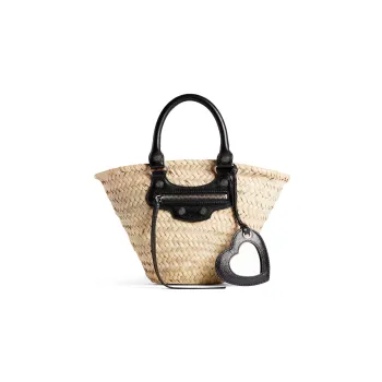 Balenciaga Le Cagole Straw Sheepskin Basket Bag Shoulder Bag Crossbody Bag Handbag Small Size Women's Natural
