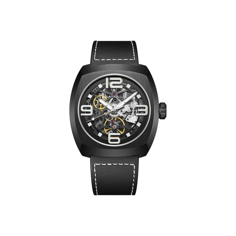 Sea Gull Street Fighter Collection Automatic Mechanical Movement Genuine Leather Strap Watch Men's Watches Cut Out Dial-7