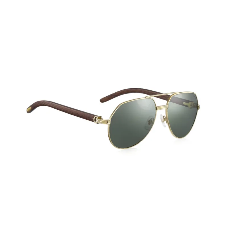 CARTIER Wooden Aviator Sunglasses Unisex Gold-2