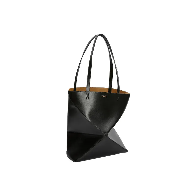 LOEWE Puzzle Fold Shiny Cow Leather Tote Bag, Shopping Bag, Handbag Medium Size Men's Black-1