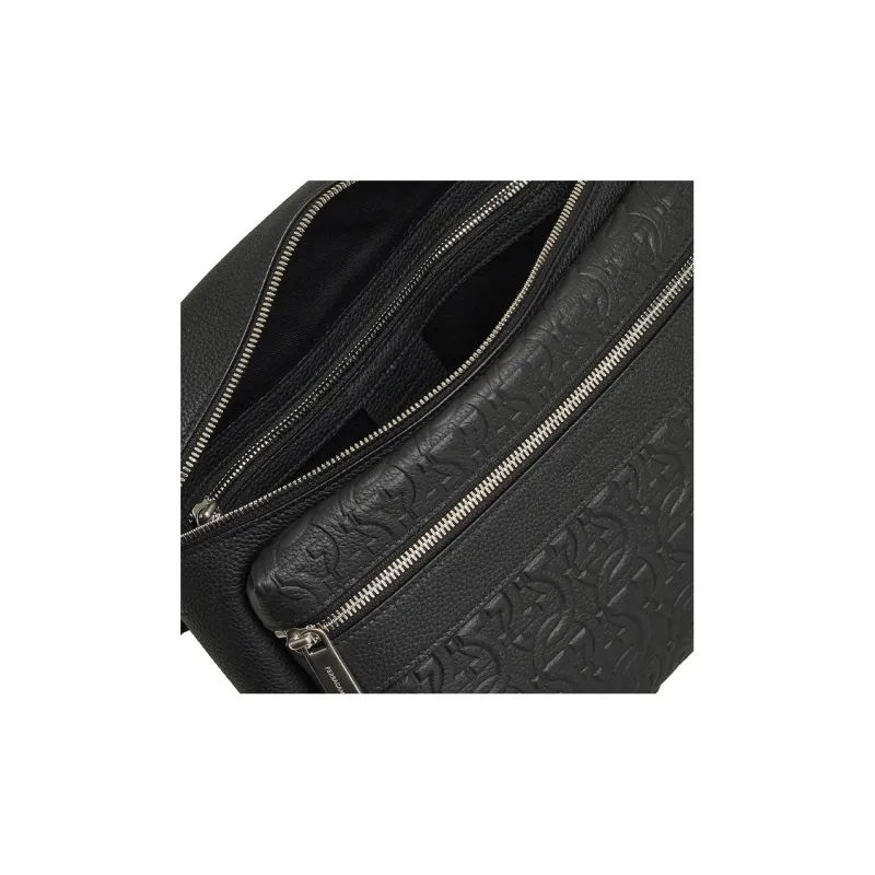 FERRAGAMO GANCINI Calfskin Crossbody Bag Shoulder Bag Men's Black-4