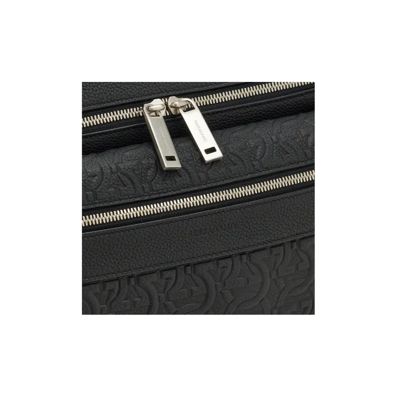 FERRAGAMO GANCINI Calfskin Crossbody Bag Shoulder Bag Men's Black-3