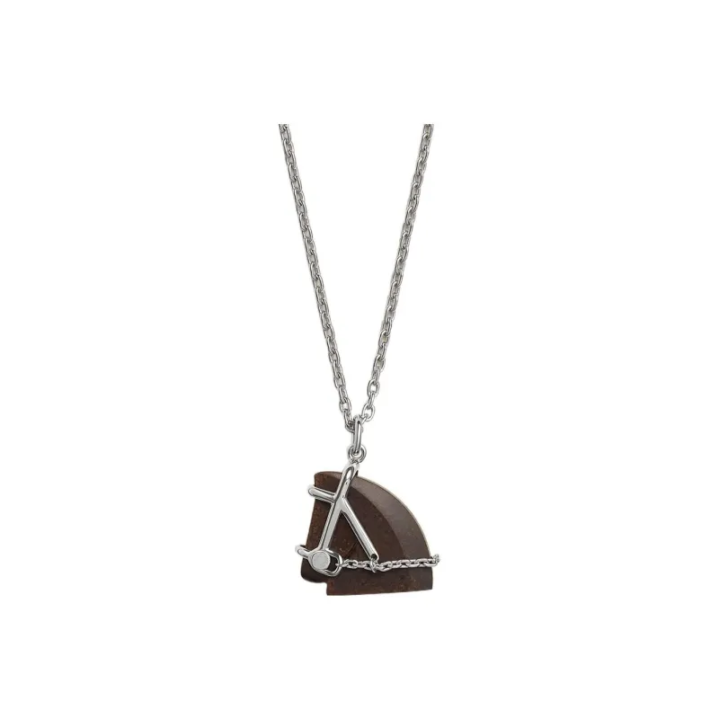 HERMES Cheval Metal Necklaces Unisex Silver-0