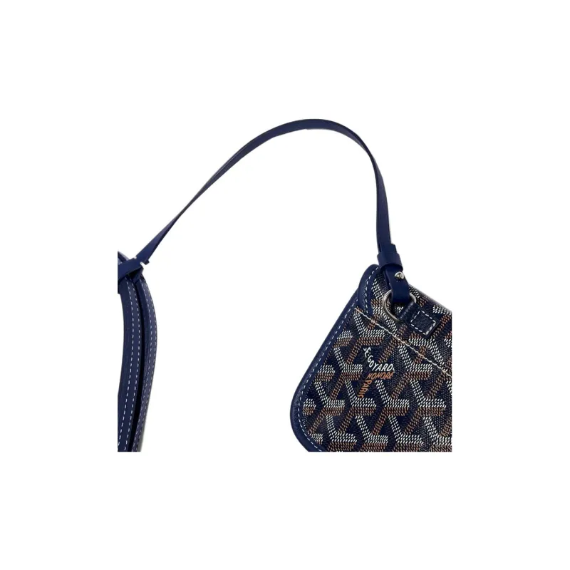 GOYARD Saint Louis Canvas With Calfskin Dog's Teeth Tote Bag Shopping Bag Handbag Small Size Unisex Dark Blue-4