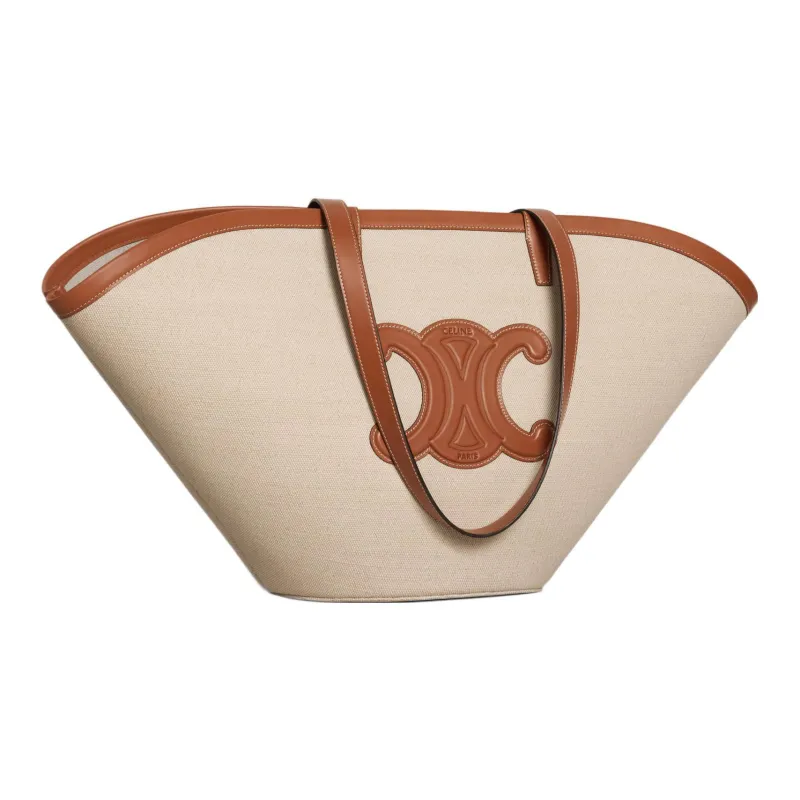 CELINE Couffin Fabric Cow Leather Patchwork Tote Bag Shopping Bag Shoulder Bag Handbag Large Size Women's Natural/Tan-2