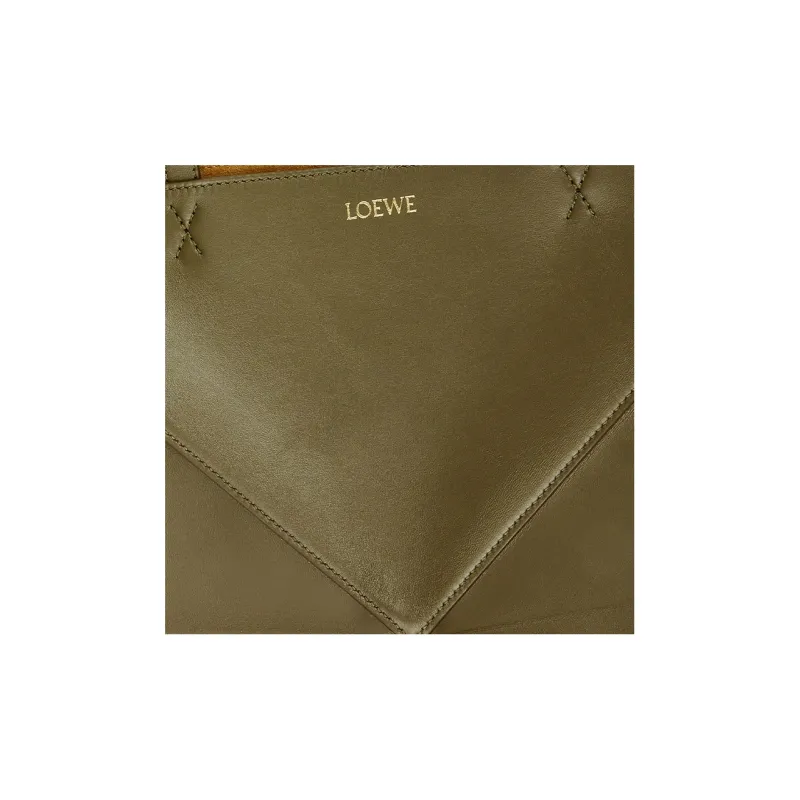 LOEWE Puzzle Fold Shiny Cow Leather Tote Bag, Shopping Bag, Handbag Medium Size Women's Dark Khaki Green-6