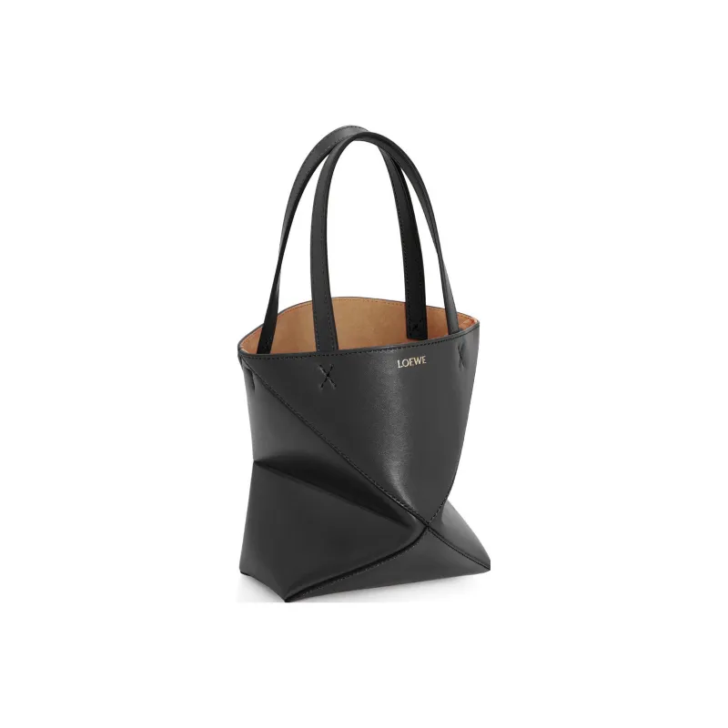LOEWE Puzzle Fold Calfskin Tote Bag, Shopping Bag, Handbag Mini Men's Black-3