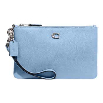COACH Wristlet Leather Clutch Wrist Bag Small Size Women's Blue