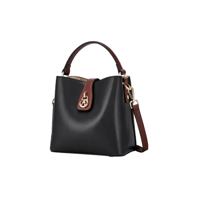 Hush Puppies Cow Leather Handbag, Shoulder Bag, Crossbody Bag Medium Size Women's Black-1