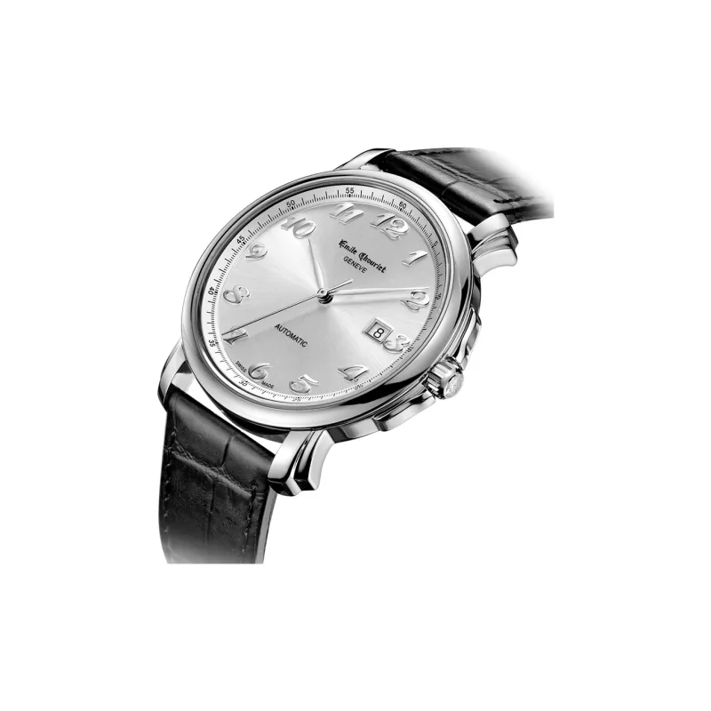 EMILE CHOURIET Automatic Mechanical Movement Men's Watches Watch 42 Silver Dial Stainless Steel Case Cow Leather Strap-1