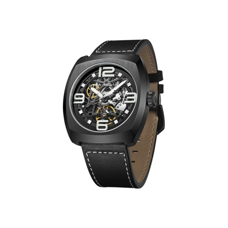 Sea Gull Street Fighter Collection Automatic Mechanical Movement Genuine Leather Strap Watch Men's Watches Cut Out Dial-9