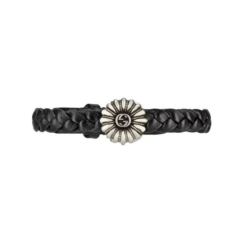 GUCCI 925 Sterling Silver, Leather Bracelets Unisex Black-1
