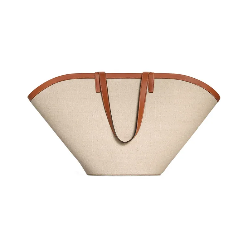 CELINE Couffin Fabric Cow Leather Patchwork Tote Bag Shopping Bag Shoulder Bag Handbag Large Size Women's Natural/Tan-3
