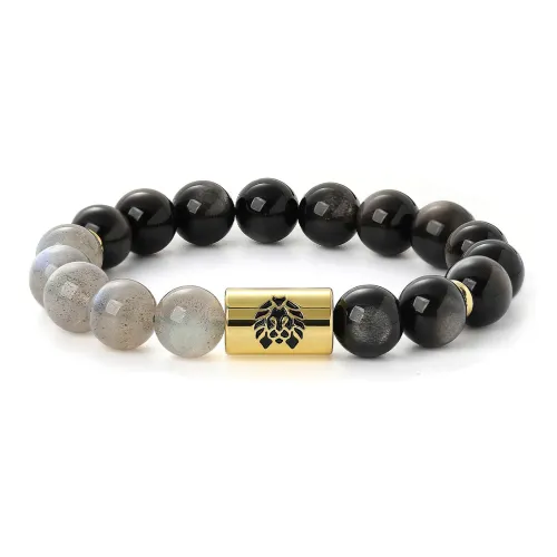 Rastaclat Silver Sheen Obsidian Small Lion Chinese Style Beaded Bracelet Unisex