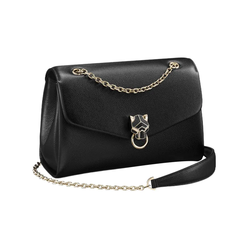 CARTIER Cow Leather Shoulder Bag Crossbody Bag Small Size Women's Black-0