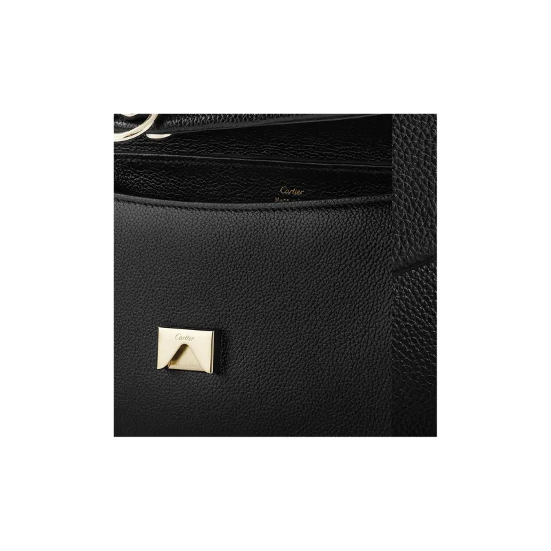 CARTIER Cow Leather Shoulder Bag Crossbody Bag Small Size Women's Black-4