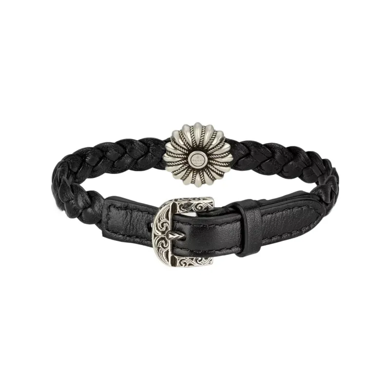 GUCCI 925 Sterling Silver, Leather Bracelets Unisex Black-2