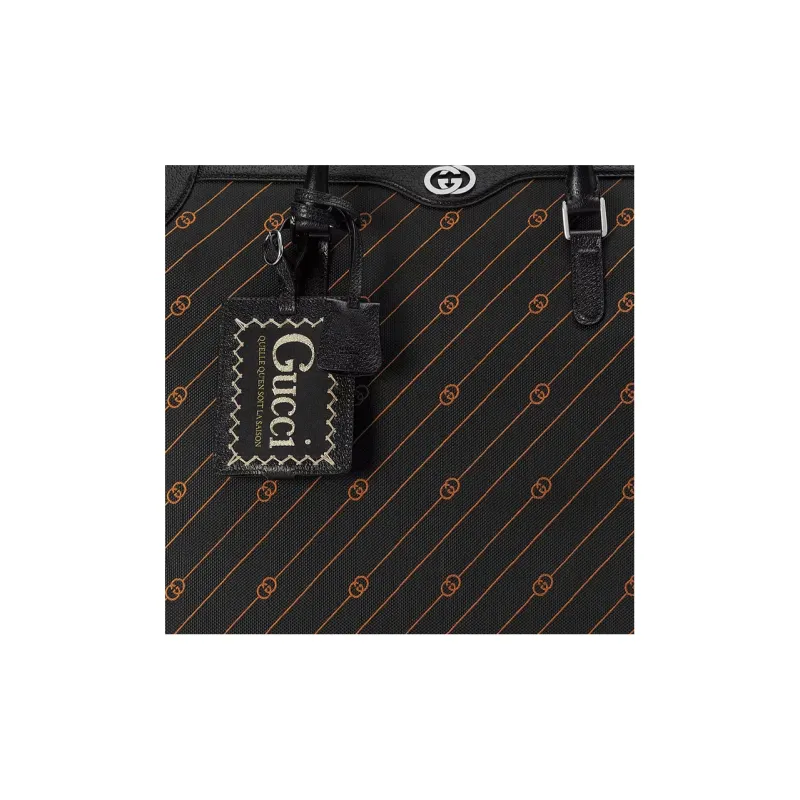 GUCCI Interlocking Collection Jacquard Fabric With Leather Shoulder Bag Crossbody Bag Handbag Men's Black/Orange-7