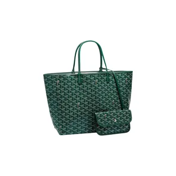 GOYARD Saint Louis Canvas With Calfskin Tote Bag Shopping Bag Handbag Small Size Unisex Green
