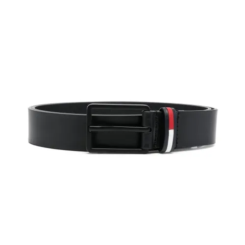 Tommy Hilfiger Carved Logo Pin Buckle Leather Belts Men's Black Width: 3cm