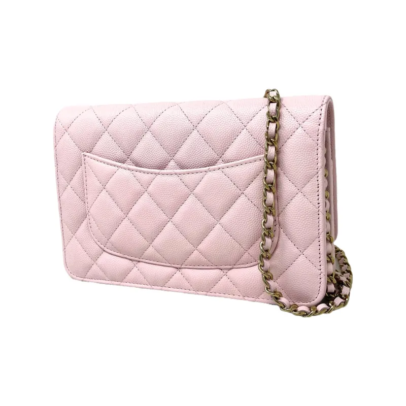 CHANEL WOC Grain Embossed Cow Leather Wallet On Chain, Shoulder Bag, Crossbody Bag Women's Pink-3