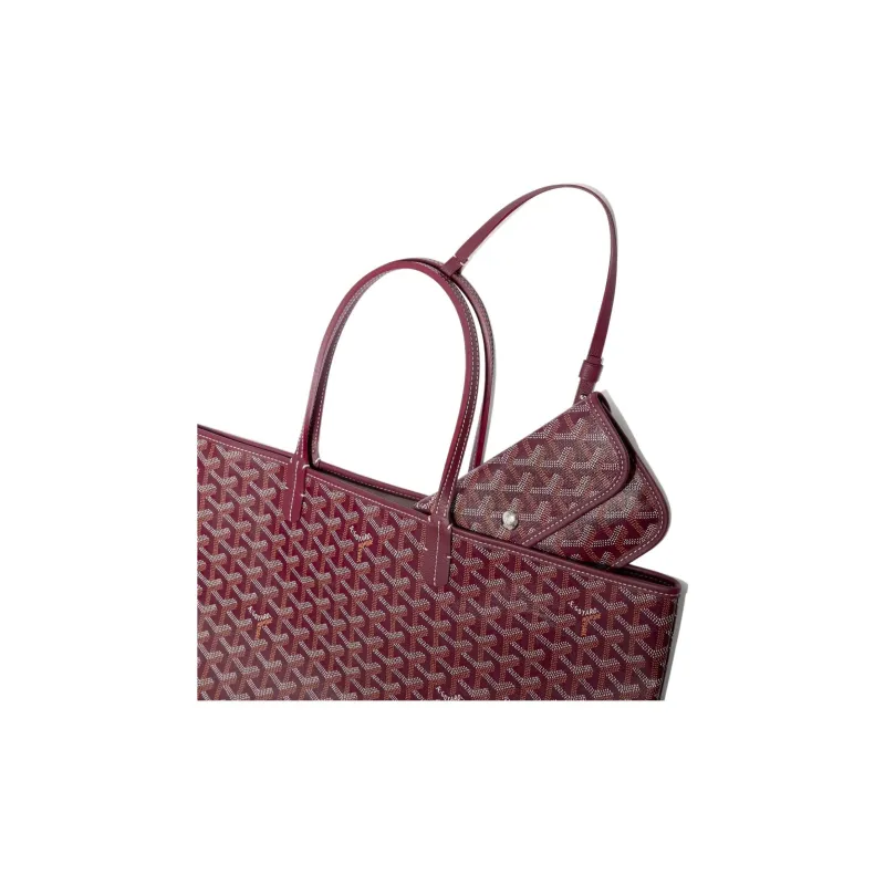 GOYARD Saint Louis Canvas Calfskin Tote Bag Shopping Bag Handbag Small Size Unisex Burgundy-7