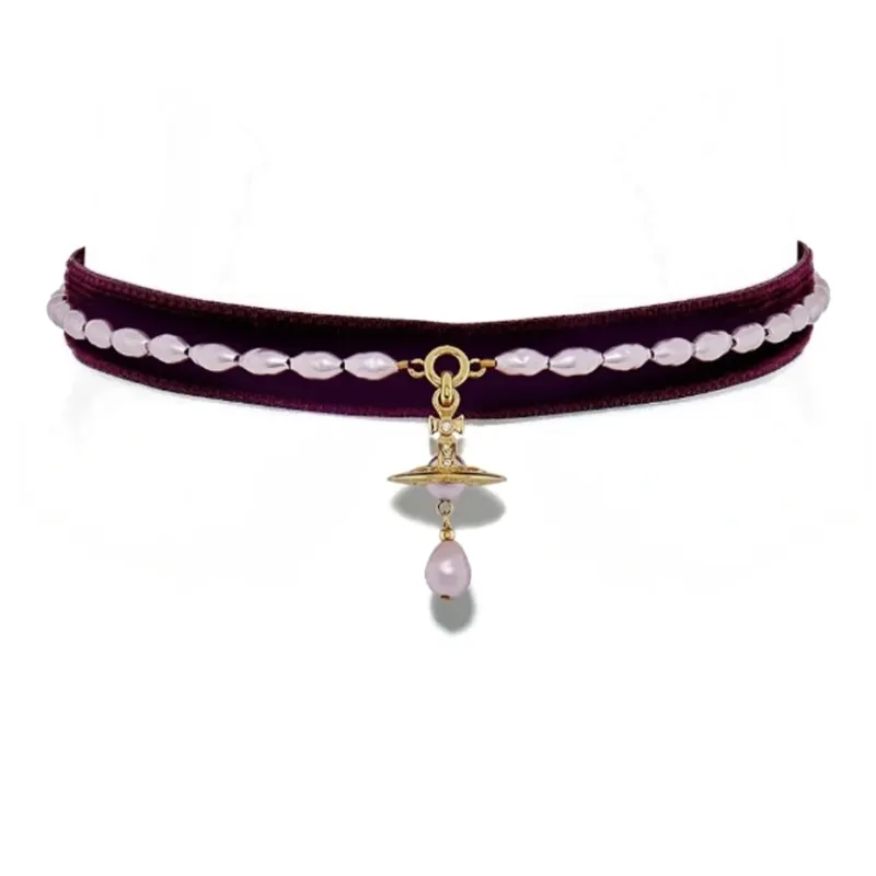 Vivienne Westwood Aleksa Crystal Necklaces Women's Dark Red-0